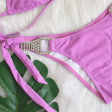 2026 Sexy Bikini Women Luxury Rhinestones Solid Swimwear Swimsuit Female Halter Beach Bikinis Set Bathing Suit Biquinis Feminino