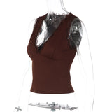FDYOUI Deep V-neck Sleeveless Tank Tops Y2K Woman Clothes 2026 Summer Lace Patchwork T-shirt Girls Slim Corset Top Streetwear