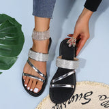Sparkling Rhinestone Slides for Women - Comfy Open Toe Flats for Indoor & Outdoor Wear 2026 New