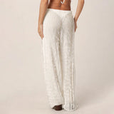 Women's trousers, fashionable and versatile, solid color, drawstring straight trousers, beach sun protection trousers