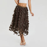 Women Tulle Tutu Skirt Solid Color 3D Dot Elastic Mesh Fairy A-Line Skirt for Beach Party Streetwear