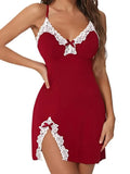 Summer Nightgown Women Sleepwear Sexy Sleeveless V-neck Straps Lace Silk Satin Dress Nighties Nightwear Sleepshirts