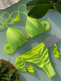 Sexy Braiding rope Bandage Solid Bikini Set Women Swimsuit  Pit strip fabric Triangle Swimwear Bathing Suit Brazilian Biquinis