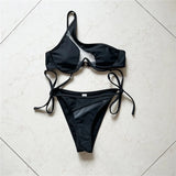 Sexy One Shoulder Underwired V-Bar Bikini Female Swimsuit Women Swimwear Two-pieces Bikini Set Bather Bathing Suit Swim V4229