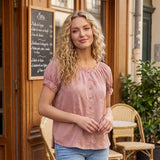 Women Summer Solid Color Loose Shirt Short Sleeve Button Closure Solid Loose Tops Streetwear