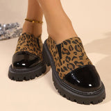 All Match Retro Leopard Loafers Shoes Women Spring Autumn Faux Suede Platform Mid Heel Pumps Woman Round Toe Casual Shoes Mejur