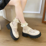 Sweet Bowknot Lace Strap Platform Mary Jane Shoes Women Korean Patent Leather Jk Lolita Shoes Woman 2025 Thick Heel Pumps Female