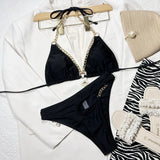 2026 Sexy Bikini Black Chain Hollow Halter Swimwear Swimsuit Women Bikinis Set Bathing Suit Beach Bikini Female Push Up Biquinis