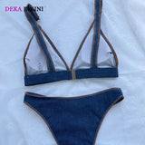 DEKA Sexy Brazilian Women Swimwear Denim Bikini Set Blue High Cut Bikini Female Swimsuit Two-pieces Bather Bathing Suit Swim