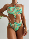 2026 Halter Monokini Swimsuit One Piece Sexy Ring Link Swimwear Women Bathing Swimming Swim Suit Padded Beachwear Summer XXL