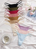 10PCS Women's Ribbed Cotton Thong Panties Low Waist Solid Color G-String Soft Breathable Underwear in Multi Colors