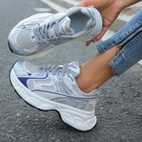 Fashion Breathable Chunky Platform Sneakers Women Korean Lace Up Thick Bottom Vulcanized Shoes Woman Patchwork Comfy Dad Shoes