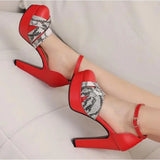 Summer New Style Fashion High-heeled Exposed Toes Women's Sandals Party Color Blocking Buckle Strap Square Heel Women's Sandals
