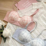 Summer Lace Half Cup Bra Small Bust Beachwear Gathering Light Support Pure Bralette Ultra Thin Wirefree Set AU MOYISU S-XL-32-38