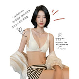 French Triangle Bra Rabbit Ear Cup, Deep V Wireless Bralette for Small Bust, No Gap Sexy Lingerie Set, Breathable Summer Thin