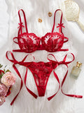 Lady Floral Embroidery Lingerie Set Women Sheer Bra and Brief Underwear Set Satin Sexy Intimates Underwear