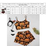 Sexy Halloween Pajamas Pumpkin Print Pajama Sets Suspender 2-piece Sleepwear Set Women's Pajamas European and American Home Wear