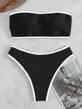 Contrast Binding Bandeau Bikinis 2026 Women Sexy Swimsuit Solid Padded Swimwear Female Bathing Suit Swimming Summer Beachwear