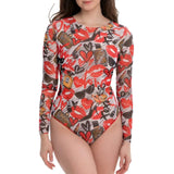 2026 New Women's Patchwork One-Piece Swimsuit Long Sleeve Sports Swimwear Sexy Backless Beach Wear Bather Surfing Suit