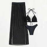 3D Flowers Ruffled Halter Long Skirt Bikini Women Swimwear Female Swimsuit Three-pieces Bikini Set Bathing Suit Swim Beach Wear
