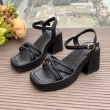 2026 New Fashion Summer Open  Round Toe Bottom Buckle Shallow Mouth Casual Thick High Heel Large Women's Sandals 35-42