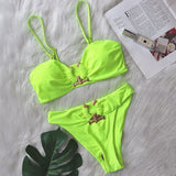 9 Colors Sexy Bikini Women Swimwear Swimsuit High Waist Metal Decor Leopard Print Female Bikinis Set Bathing Suit Beach Biquinis