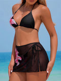 Floral Printed Halter With Skirt Bikini Female Swimsuit Women Swimwear Three-pieces Bikini set Bather Bathing Suit Swim K7228