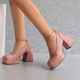 2026 Spring Style Suede Women's Thick-Soled High Heels with Ankle Buckles Women's High Heels Sizes 34 - 48