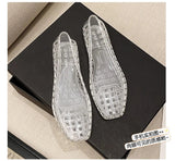 New 2025 Women Fashion Jelly Shoes Summer Cut-out Flat Sandals, Soft PVC Casual Square Toe Girls Daily Walking Sandalias