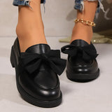 2025 Spring Black Bow Tie Loafers Women Preppy Platform Thick Sole Pumps Lady British Retro Style Office Pu Leather Shoes Mujer