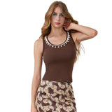 Summer Dress up Boho-style Women's Sleeveless Vest Versatile O-neck Slim fit Tank Top for Lady Solid Color Women's Short Top
