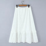 White Cotton Summer Skirt Women Embroidery A-line Long Skirt Spring Lace Up Beach Bobho Skirt Bottoms High Quality Faldas Mujer