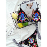 Brazilian Women Swimwear Flowers Printed Halter Bikini Female Swimsuit Two-Pieces Bikini Set Bather Bathing Suit Swim Lady V3394