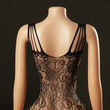 Sexy Bodysuit With Hollowed-out Chest Mesh Sexy One-piece Jacquard Open-crotch Halter Neck Backless Deep V Sleeveless Charm 57AF
