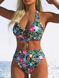 Sexy Pink Leopard Print Gradient Bikini Set Women Drawstring V Neck Push Up High Waist Swimsuit 2026 Beach Bathing Suit Swimwear