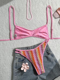 Crochet Striped High Leg Cut Brazilian Bikini Female Swimsuit Women Swimwear Two-pieces Bikini Set Bather Bathing Suit Swim Lady