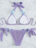 Sexy Halter Rings Ribbed Bikini 2025 Female Swimsuit Women Swimwear Two-pieces Bikini Set Brazilian Bathing Suit Swim Beach Wear