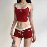 Sports and leisure two-piece camisole sports vest lace-up shorts set