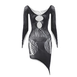 1 Piece Beach Cover Up without Bikini Summer's Hottest Mesh Swimsuit Women Summer Pool Swimwear Long Sleeves Hollow Out Dress