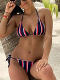 New Sexy Halter Striped Bikini 2025 Women Swimsuit Female Swimwear Two Pieces Bikini Set Brazilian Bather Bathing Suit Swim Lady