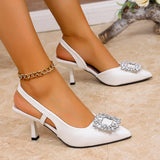 Crystal Square Buckle High Heels Sandals Women Spring Summer Slip On Pointed Toe Pumps Woman Thin Heel Party Wedding Shoes Mujer