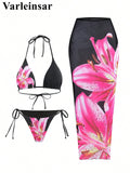 XS - L Floral Flowers With Skirt Bikini Female Swimsuit Women Swimwear Three-pieces Bikini set Bather Bathing Suit Swim V6788B