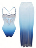 S - XL New With Skirt Underwired Cross Back Women Swimwear One Piece Swimsuit Female High Leg Cut Bather Bathing Suit Swim V7859