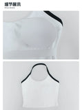 New Contrasting Striped Yoga Sets Women Hanging Neck Slim Sports Vest Gym Outfits High Waist Pocket Pants Running Fitness Suits