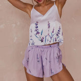 Women's Summer Sexy Pajama Shorts Set 3 Pieces Lace Satin With Silk Sleepwear Robe Fashion And Comfortable Print Nightwear