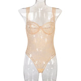 Toucheart Sexy Mesh Patchwork Embroidery Jumpsuit For Women Lace Sling Underwear Solid Color Sexy See-Through Backless Jumpsuit