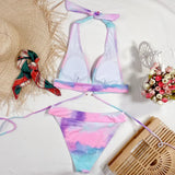 Bikini 2026 Sexy Print Bandage Halter Swimwear Swimsuit Women Bikinis Set Bathing Suit Beach Bikini Female Metal Ring Banadores