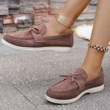 Solid Color Faux Suede Flat Shoes Women Spring Autumn Plus Size Bowknot Flats Woman Round Toe Non Slip Casual Shoes Female
