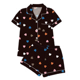 Women's Sleepwear Women's Comfort Printed Pajamas Set Milk Silk Cardigan Short Sleeve Shorts Homewear Set
