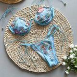 Flowers Printed Halter Underwired V-Bar Bikini Women Swimwear Female Swimsuit Two-pieces Bikini Set High Cut Bathing Suit Swim